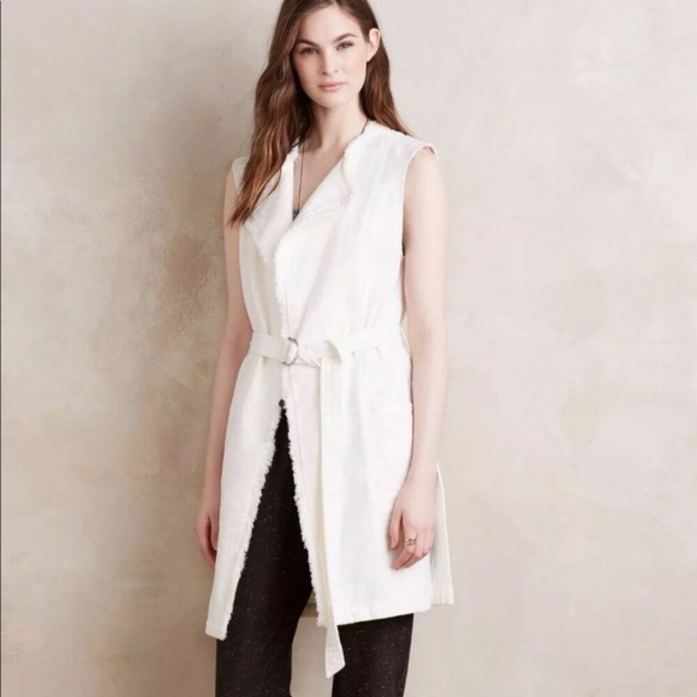 Anthropologie Elevenses Off White Luna Frayed Vest